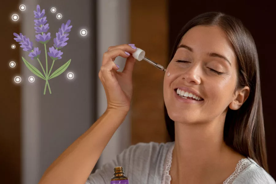 Lavender essential oil on face
